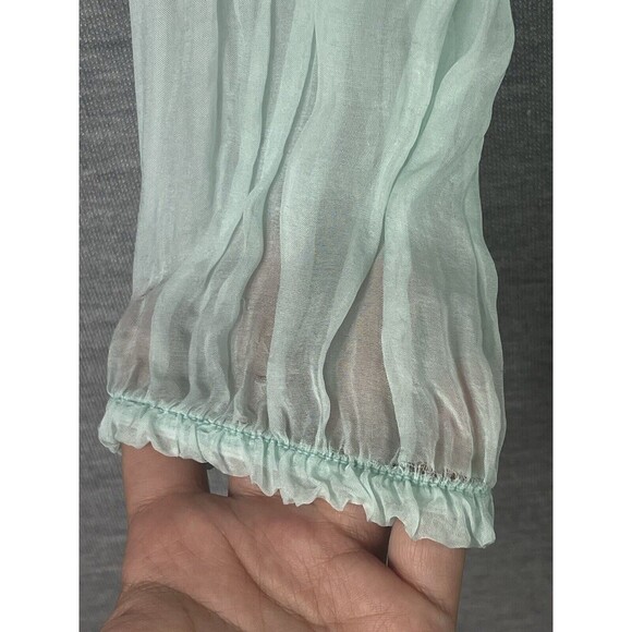 Lola Women's Blouse Green Silk Lace Long Sleeve Top Sz S / M  Made in Italy - Picture 13 of 13